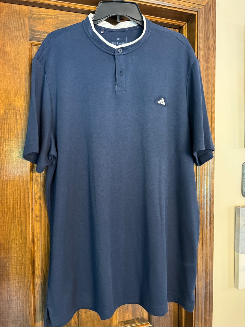 adidas Navy Short-Sleeve Henley Polo with Contrast Collar